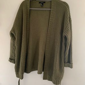Olive green cardigan with lace up sides